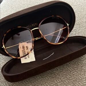 Tom Ford Gold Brown Tortoise Shell Aviator Sunglasses
